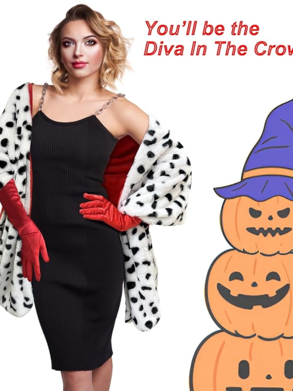 NWOT Cruella Deville Women’s Coat /Scarf For Halloween Costume